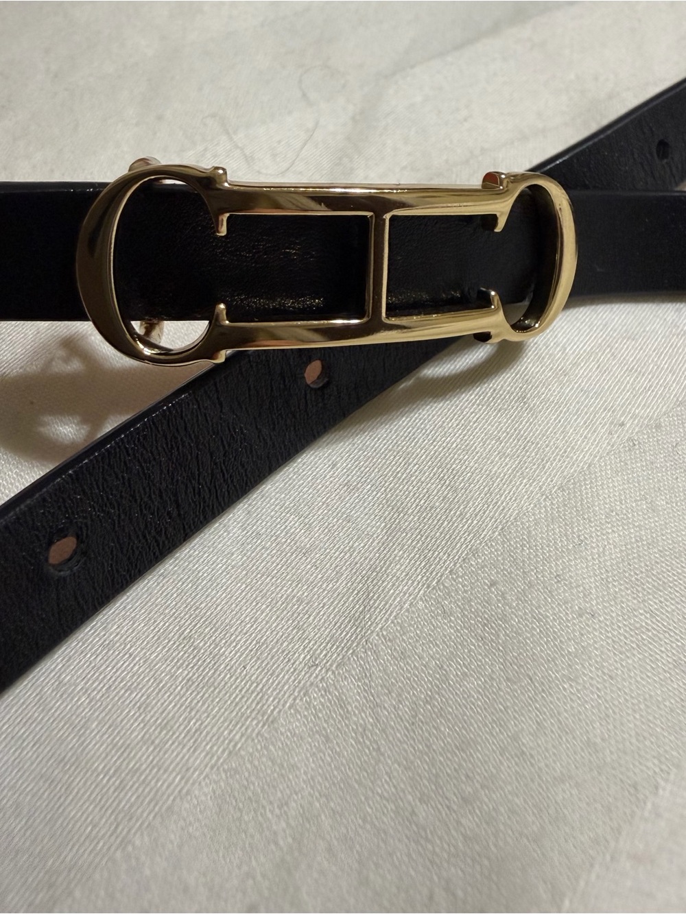 Carolina Herrera Black/Red Leather Belt with Gold Embossed Buckle✨38”